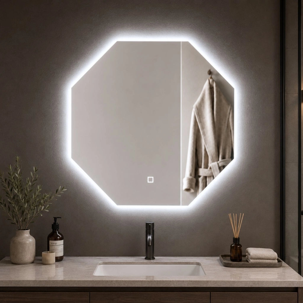 Specchio ottagonale per bagni e zone giorno retroilluminato con interruttore touch led *** misure 60x60 cm, tonalità...