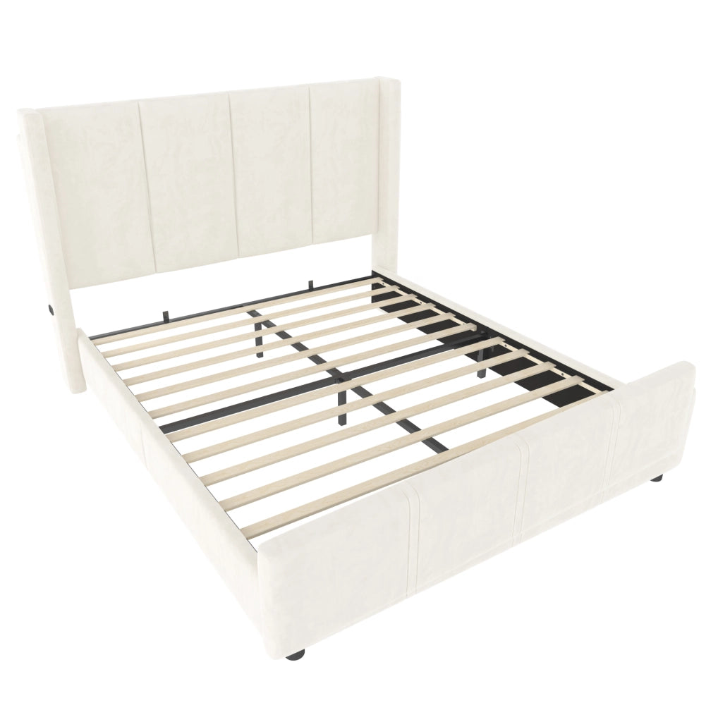 Letto matrimoniale 140x200 cm in velluto beige con USB/Type-C