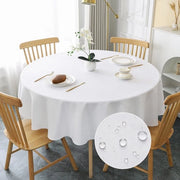 Tavolo Rond Copertura in Lino Bianco 180cm, Copertura Tavolo in Lino Bianco, Materiale Polyester, Impermeabile, Effetto Lotus, Resistente alle Macchie, per Salotto, Cucina, Balcone, Giardino