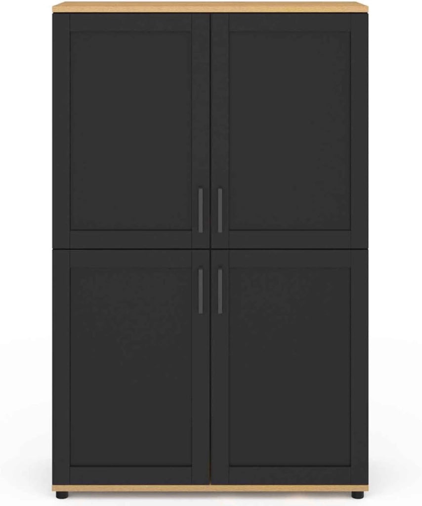 VITO Aparador de 2 puertas, negro y efecto haya H. 125 cm