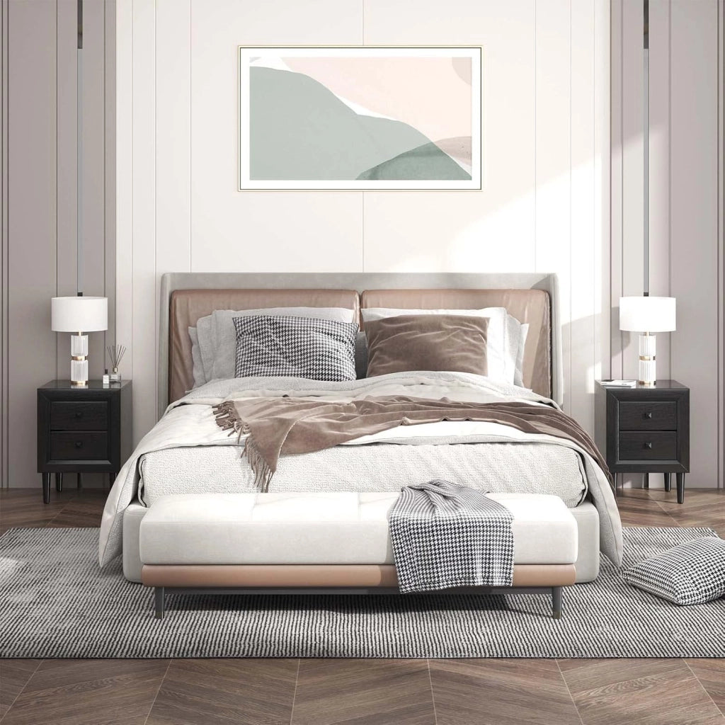 COSTWAY Comodino 40 x 39,5 x 55cm con 2 Cassetti, Tavolino Moderno da Salotto con Solide Gambe in Legno di Gomma, Mobile per Ufficio, Salone e Camera da Letto (2 x Nero)