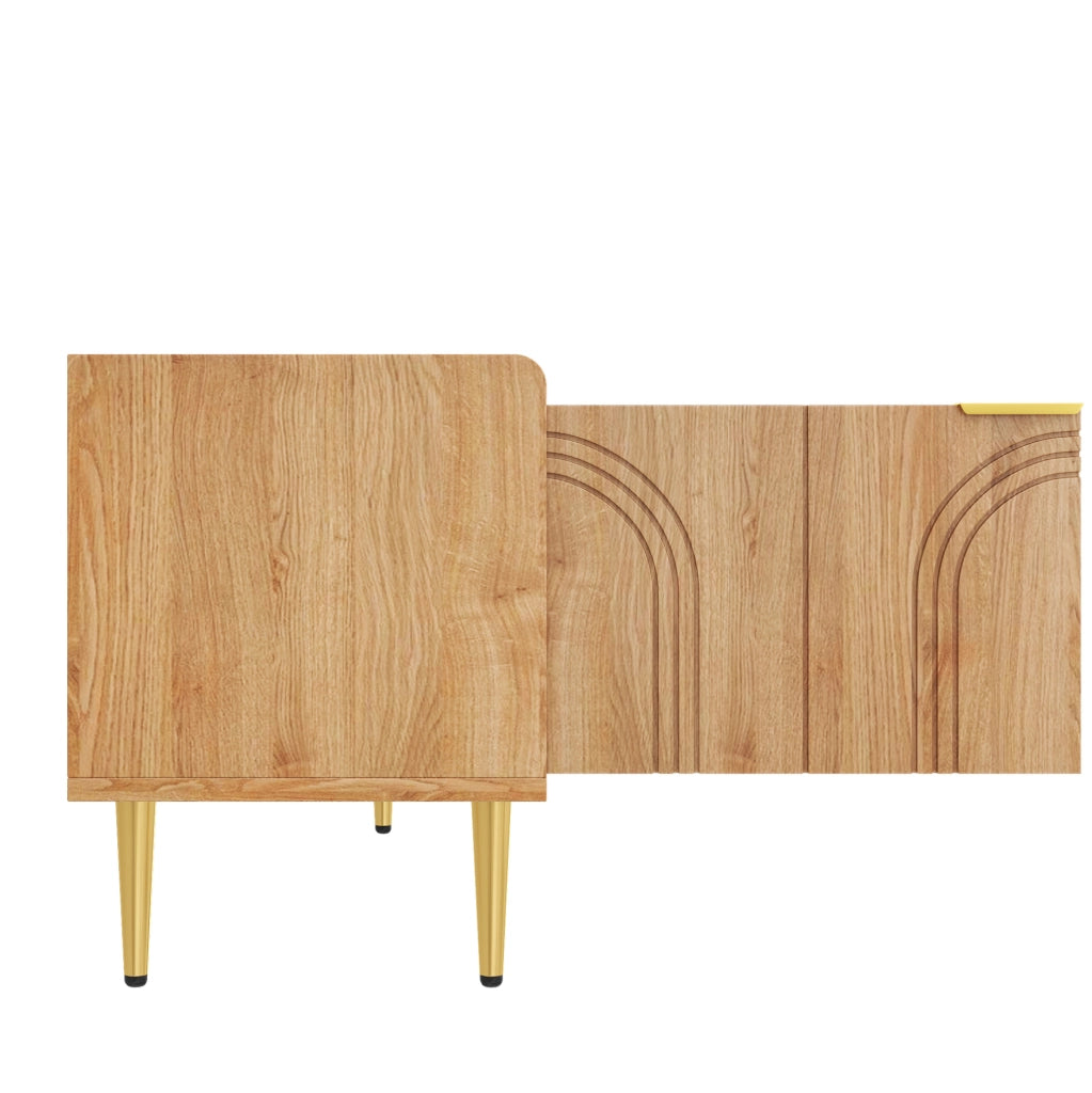 Mobile TV 170x35x47.5 cm con ante scultoree; maniglie in metallo; MDF; naturale