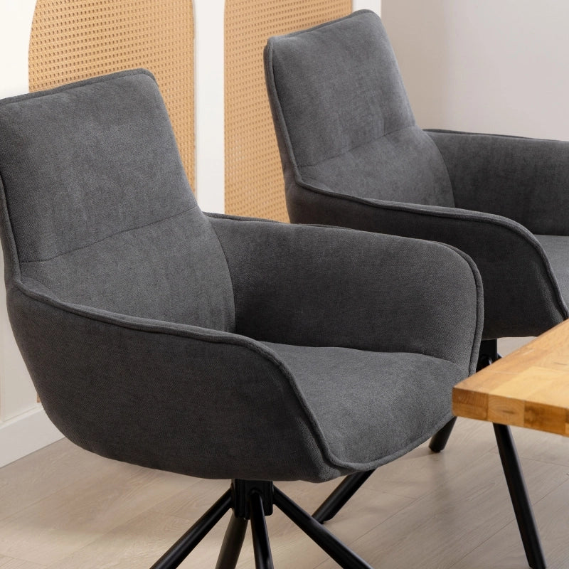 SEDIA Girevole Set da 2 pezzi con braccioli, tessuto effetto velluto, grigio scuro, metallo