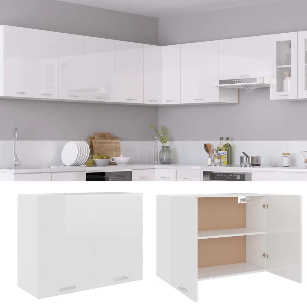 Mobile Pensile Bianco Lucido 80x31x60 cm Legno Multistratocod mxl 96941