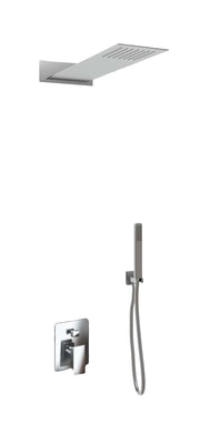 Kit Doccia 2 Vie Soffione Acciaio Inox Slim 2,5 mm + Presa Acqua + Flessibile + Doccino Soffione Rettangolare 55x23 cm