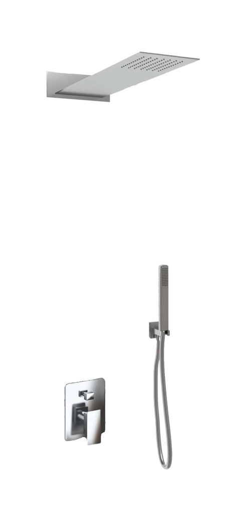 Kit Doccia 2 Vie Soffione Acciaio Inox Slim 2,5 mm + Presa Acqua + Flessibile + Doccino Soffione Rettangolare 55x23 cm