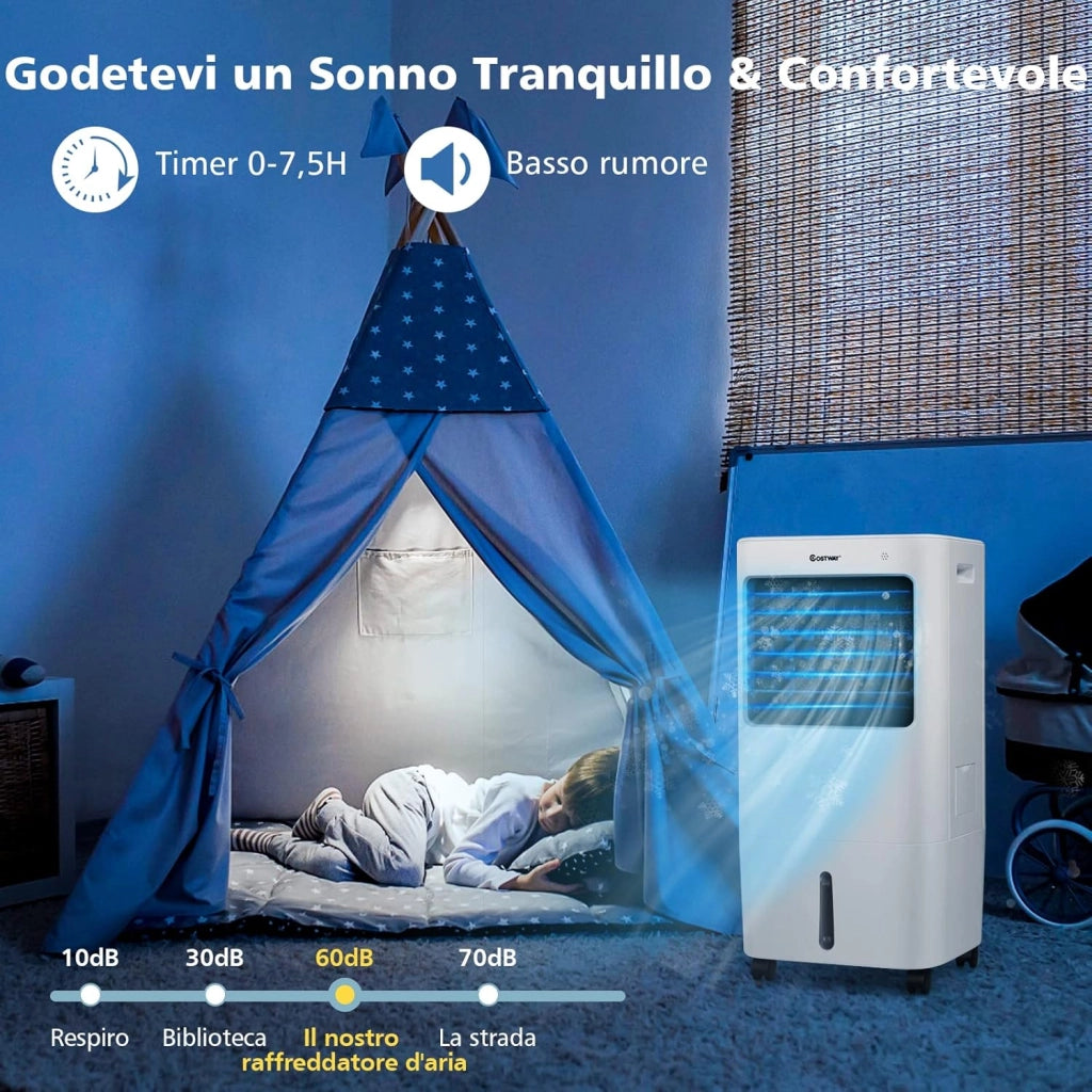 Condizionatore Portatile 3 in 1, Con Raffreddamento, Ventola e Umidificazione, Serbatoio dell’acqua di 20 L, 7,5 H Timer, Con 4 Velocità, Telecomando e Ruote