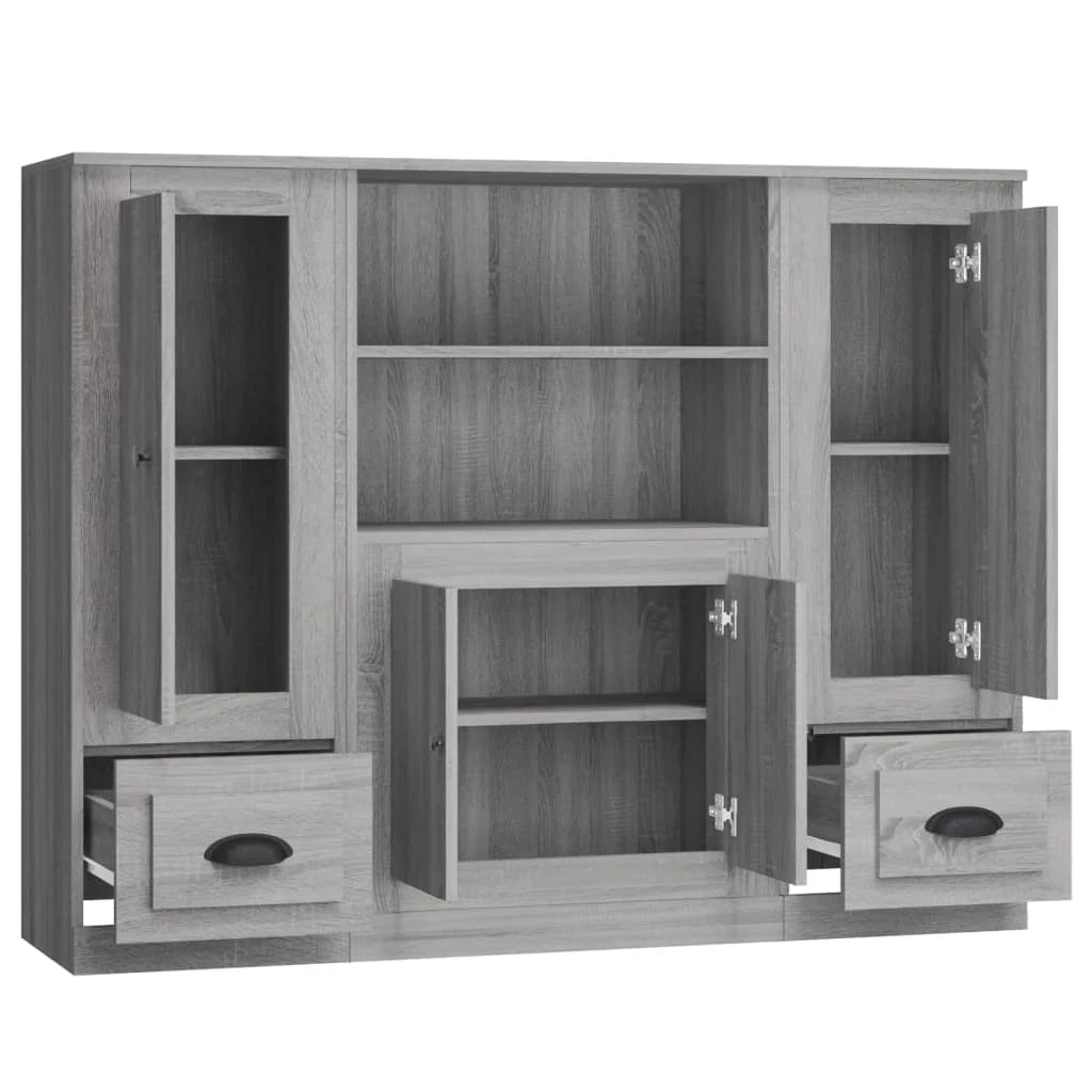 Buffet credenza cassettiera armadio mobile contenitore organizer per cucina soggiorno salotti 3 pezzi legno ingegnerizzato Sonoma grigio 02_0037177