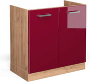 Mobile lavello cucina R-Line, Rosso lucido, 80 cm senza piano di lavoro, per la libera combinazione all'interno di sistemi cucina modulari