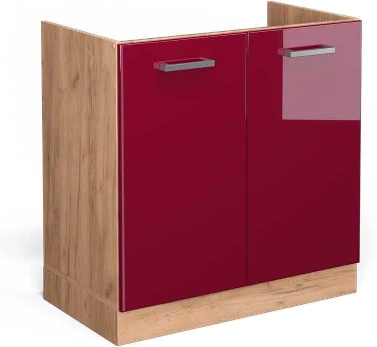 Mobile lavello cucina R-Line, Rosso lucido, 80 cm senza piano di lavoro, per la libera combinazione all'interno di sistemi cucina modulari
