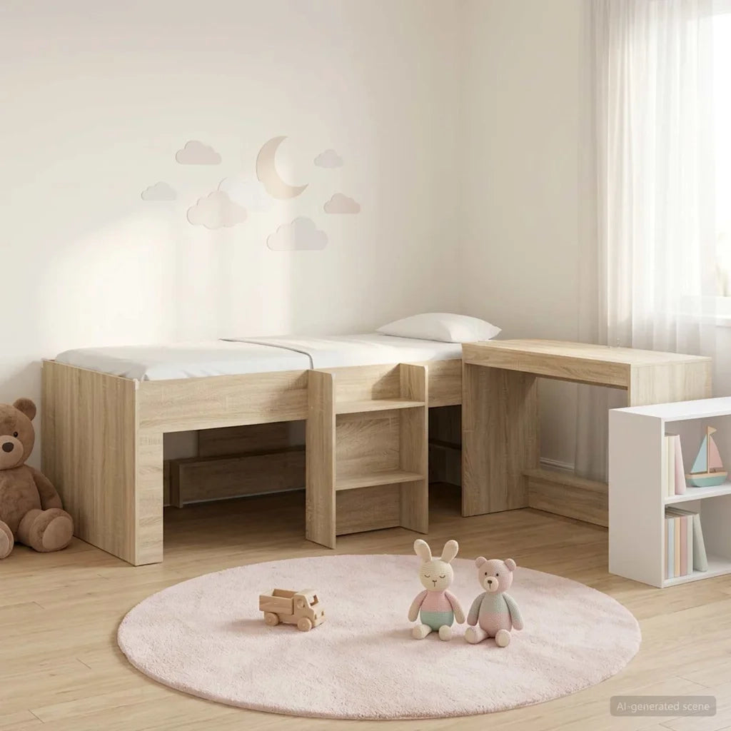 Letto alto per bambini con scrivania 2 pz Rovere Sonoma 3423456