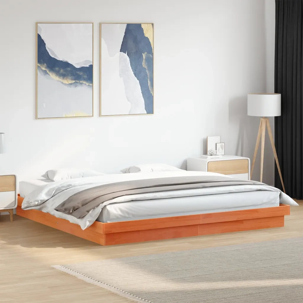 Letto matrimoniale | Letto per adulti | Giroletto LED Marrone Cera 200x200 cm in Legno Massello di Pino