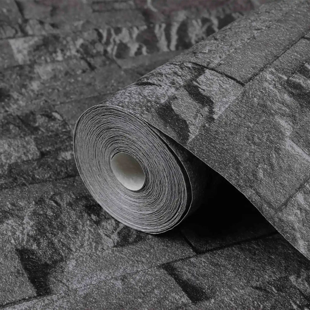 Carta da Parati 3D Pietra Nero 10 x 0,53 m Tessuto Non Tessuto 42046691