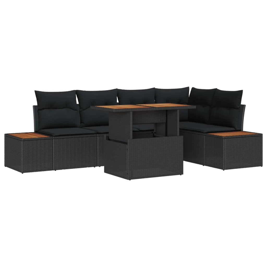 Set da Pranzo per Giardino con cuscino 6 pcs Nero e Marrone 3350070