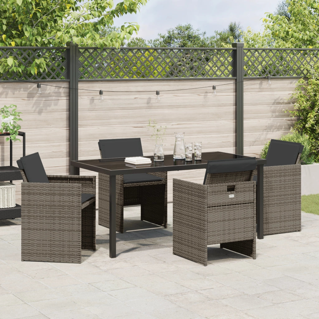 Set da pranzo da giardino 5 pezzi con cuscini in rattan grigio