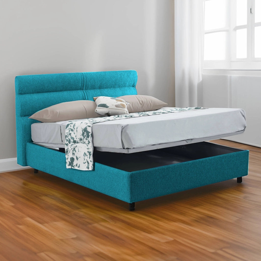 Letto Matrimoniale Briaglia, Letto Matrimoniale Sfoderabile Made in Italy, Azzurro