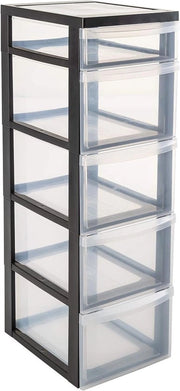 Cassa di archiviazione a torre 4 x 15 L + 1 x 7 L caricabile con ruote maniglie ergonomiche - Nero