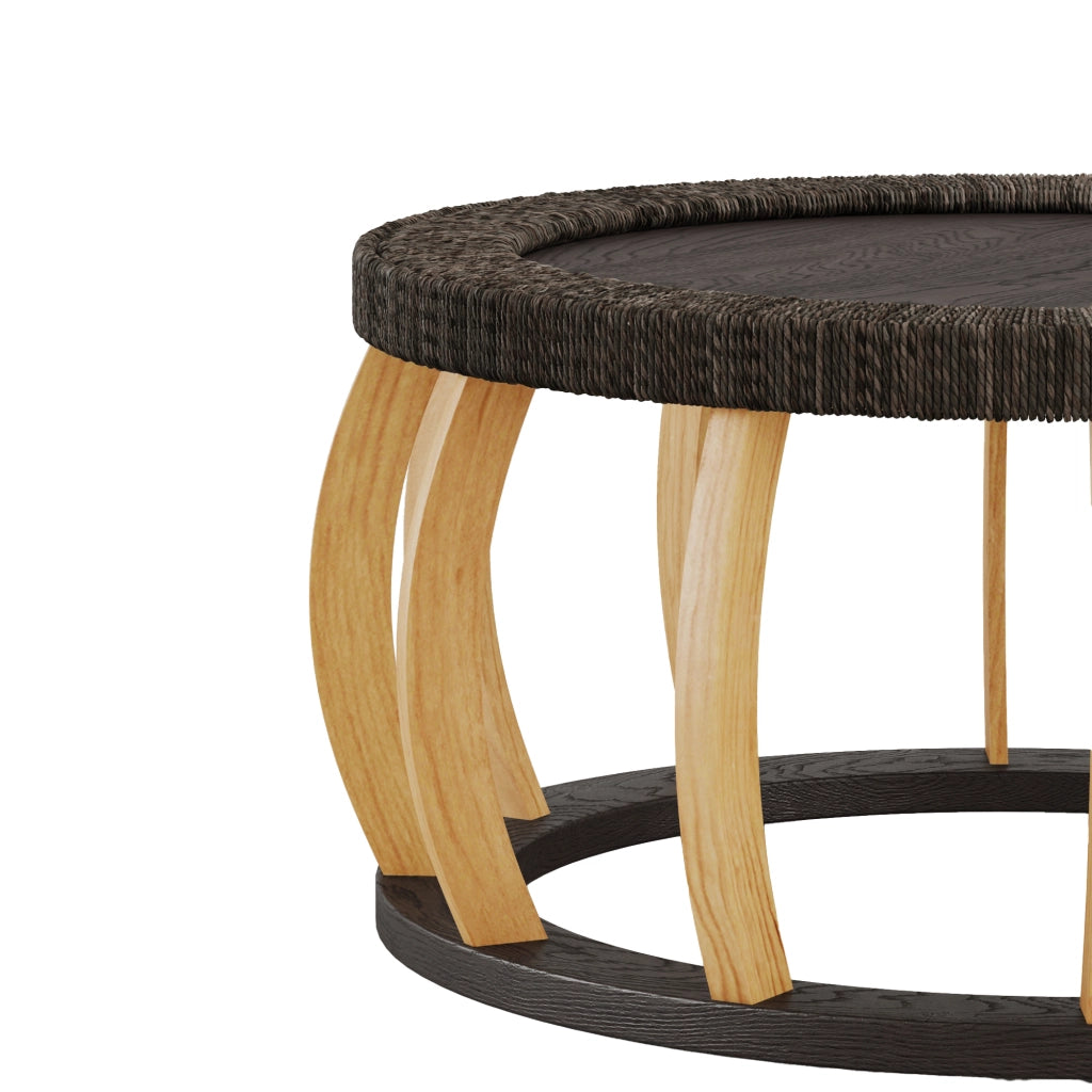 TAVOLO DA CAFFÈ ROTONDO 90x90x43 cm Nero Marrone in Legno Massello e MDF
