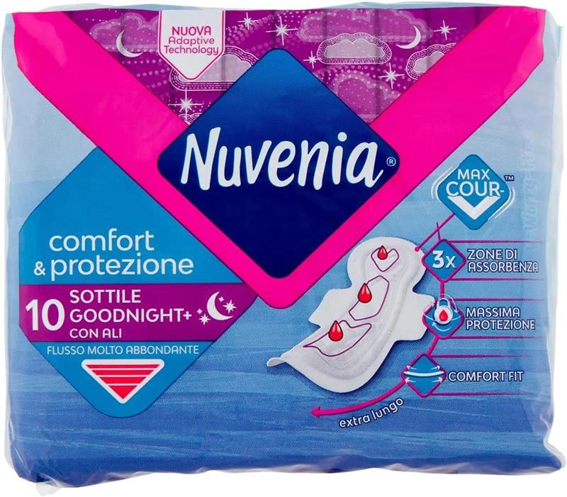 NUVENIA ASSORBENTI NOTTE CON ALI DA 10 PEZZI COMFORT E PROTEZIONE FLUSSO MOLTO ABBONDANTE