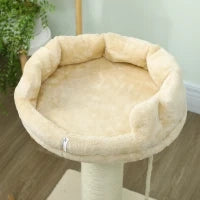 Albero Tiragraffi per Gatti con Lettino e Pallina in Peluche e Palo in Sisal 55x55x83cm Beige