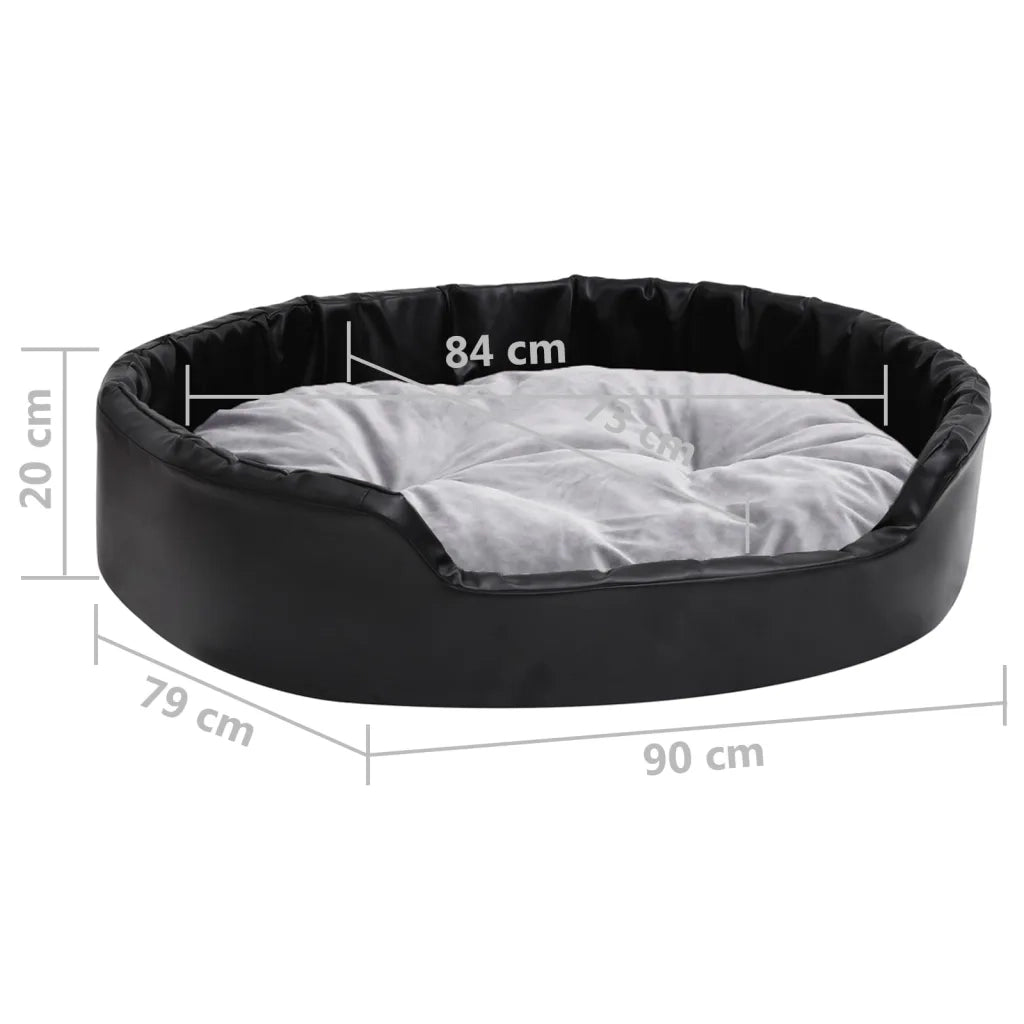 Lettino per Cani Nero e Grigio 90x79x20 cm Peluche e Similpelle cod mxl 46076