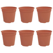 Set di 6 vasi da fiori rotondi moderni per giardino o balcone 19 x 19 x 16 cm leggeri in plastica rosso mattone 02_0059310