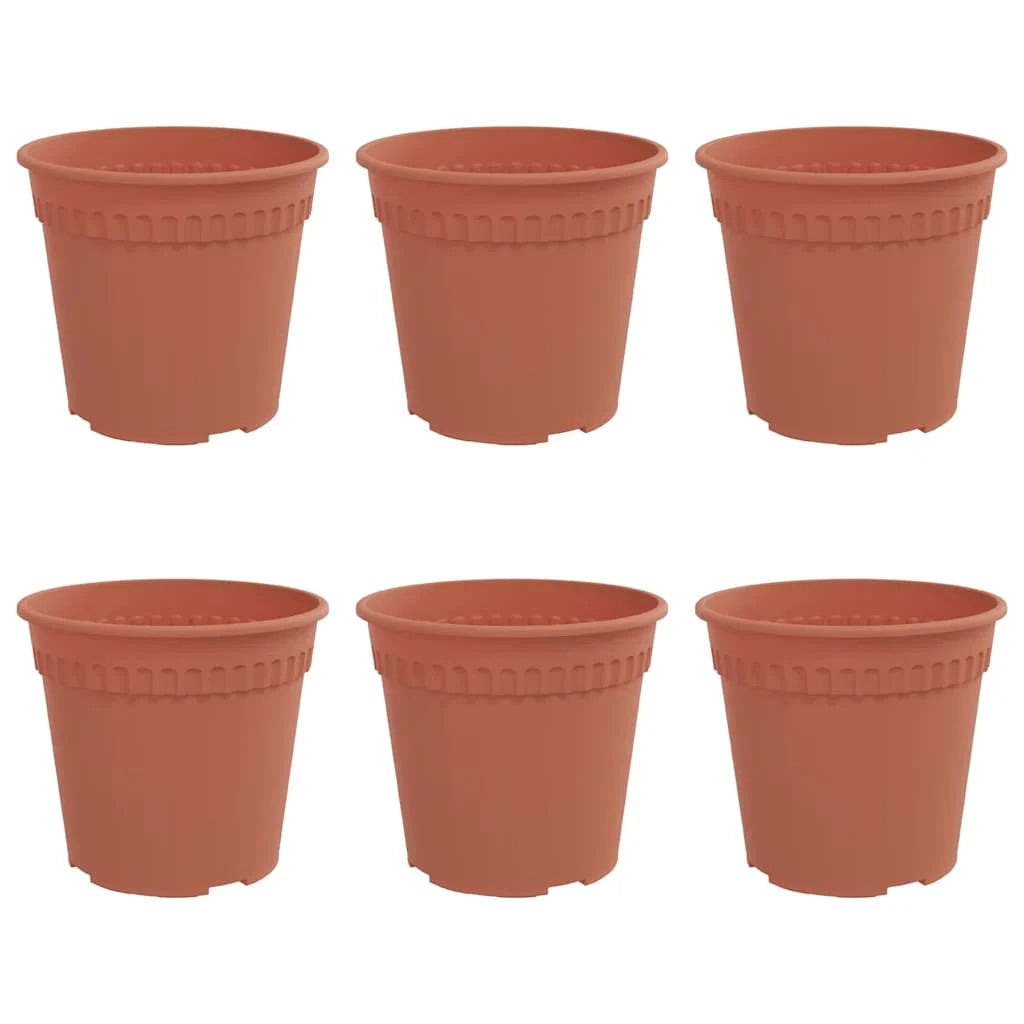 Set di 6 vasi da fiori rotondi moderni per giardino o balcone 19 x 19 x 16 cm leggeri in plastica rosso mattone 02_0059310