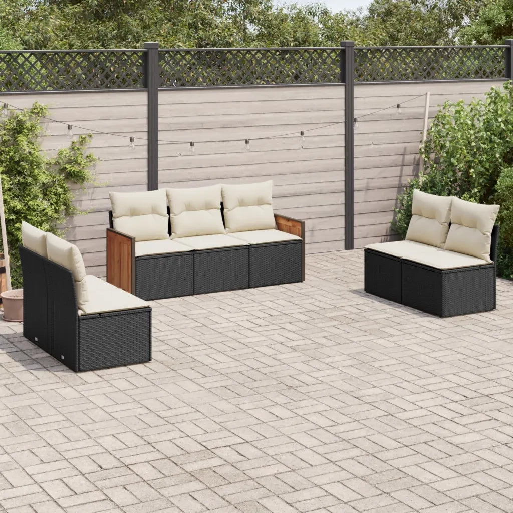 Set Divani da Giardino con Cuscini 7pz Nero Polyrattan 3259956