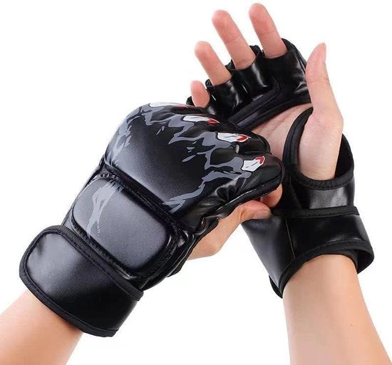 Manopole da Boxe con Protezione Migliorata e Cintura di Supporto Adattabile - per Palla da Pugilato e Allenamento (M & L) - nero