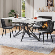 Tavolo da pranzo allungabile con 4 sedie, piano in MDF effetto marmo, per cucina e sala da pranzo, bianco