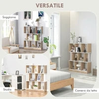Mobile Libreria a 8 Ripiani per Soggiorno e Camera da Letto, in Legno, 100x27x124 cm, Rovere e Bianco