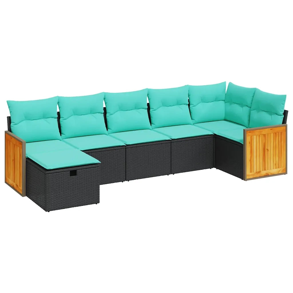Set Divani da Giardino con Cuscini 7pz Nero Polyrattan 3326040