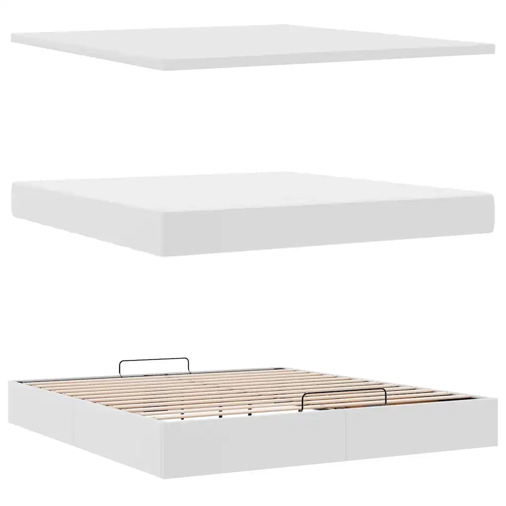 Struttura Letto Pouf con Materasso Bianco 160x200 cm Similpelle 3311047