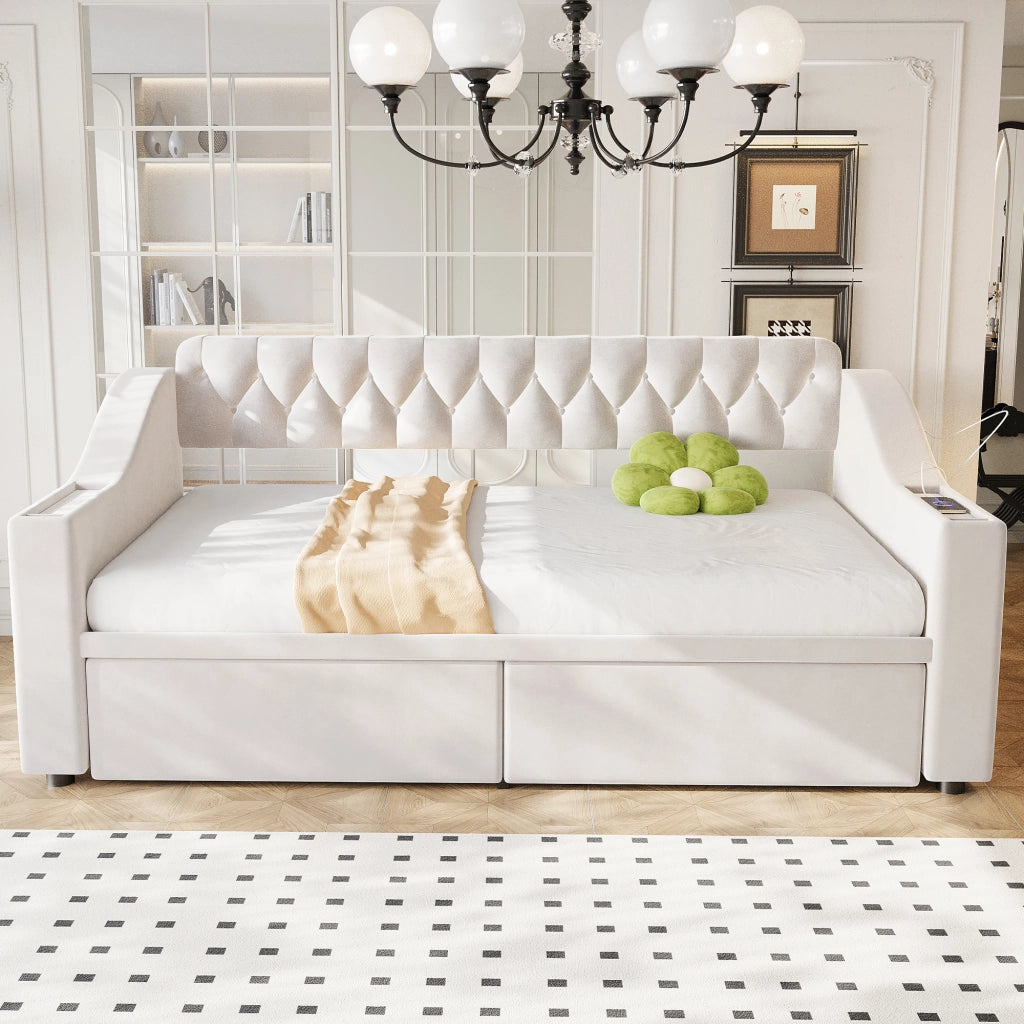 Letto divano con funzione letto in velluto beige 90x190 cm