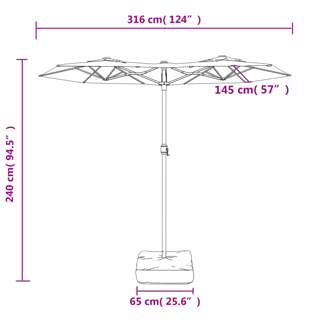 Ombrello | Parasolne a Doppia Testa con LED Terracotta 316x145 cm