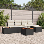Set di divani da giardino da 6 pezzi con cuscini Nero Polyrattan Acacia