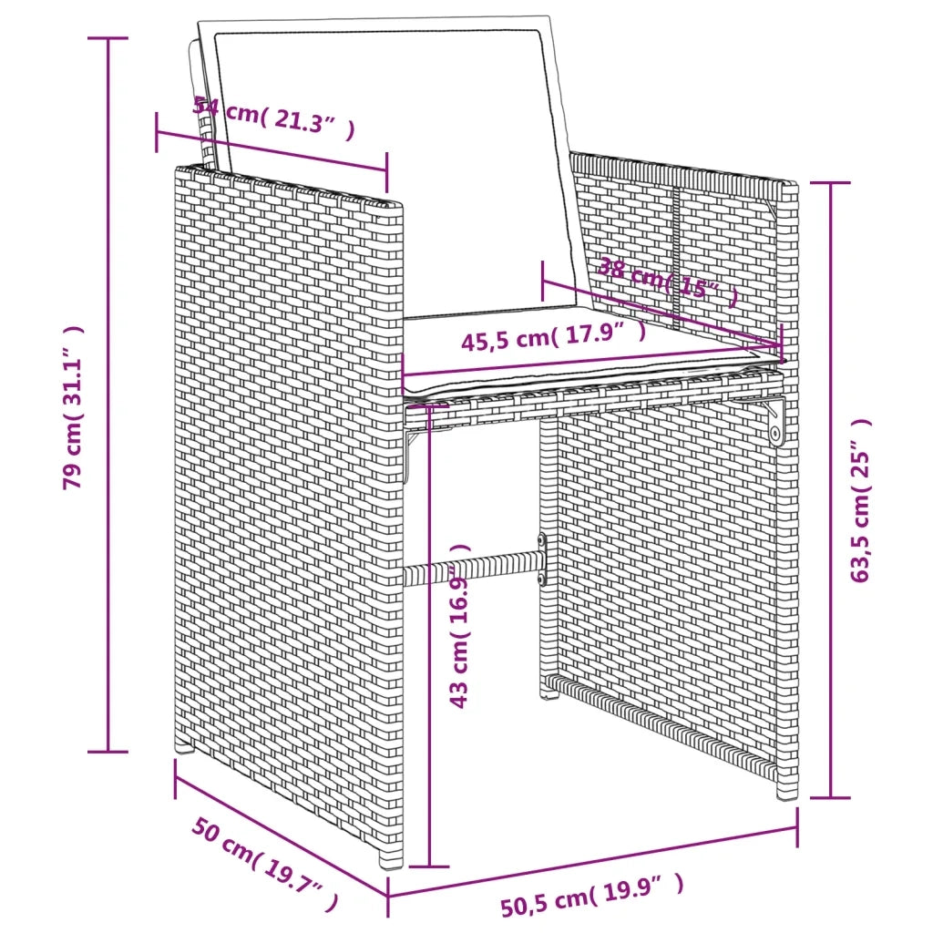 Set da Pranzo da Giardino 13pz con Cuscini Marrone Polyrattan 3277988