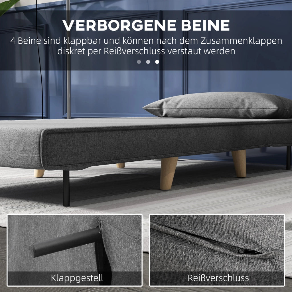 Divano letto singolo convertibile con schienale regolabile e cuscino, per relax, in lino grigio, 94 × 78 × 80 cm