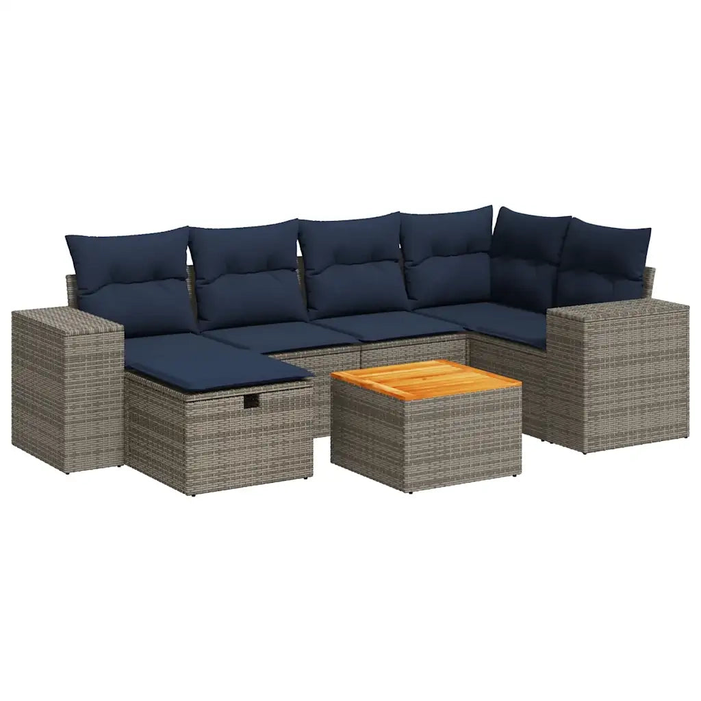 Set Divani da Giardino 7 pz con Cuscini Grigio in Polyrattan
