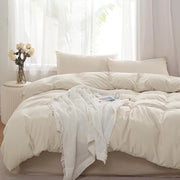 Set di lenzuola 135 x 200 cm, set di lenzuola beige, copriletto 135 x 200 cm, microfibra soffice, 2 pezzi, 1 lenzuola e 1 cuscino 80 x 80 cm, con chiusura a raccordo con cerniera