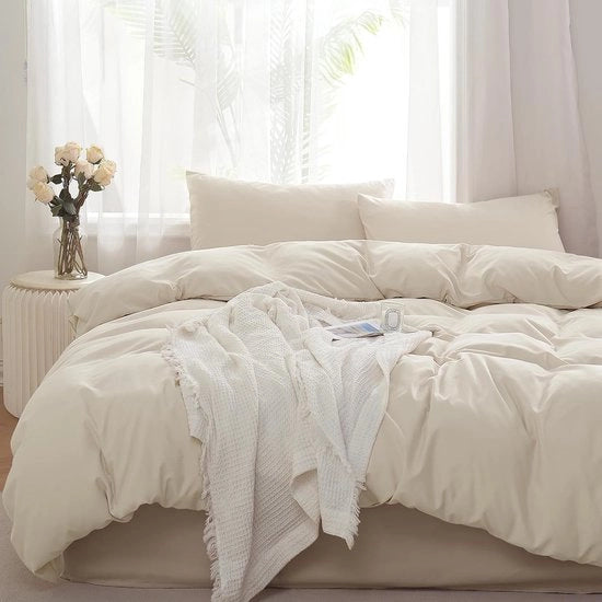 Set di lenzuola 135 x 200 cm, set di lenzuola beige, copriletto 135 x 200 cm, microfibra soffice, 2 pezzi, 1 lenzuola e 1 cuscino 80 x 80 cm, con chiusura a raccordo con cerniera