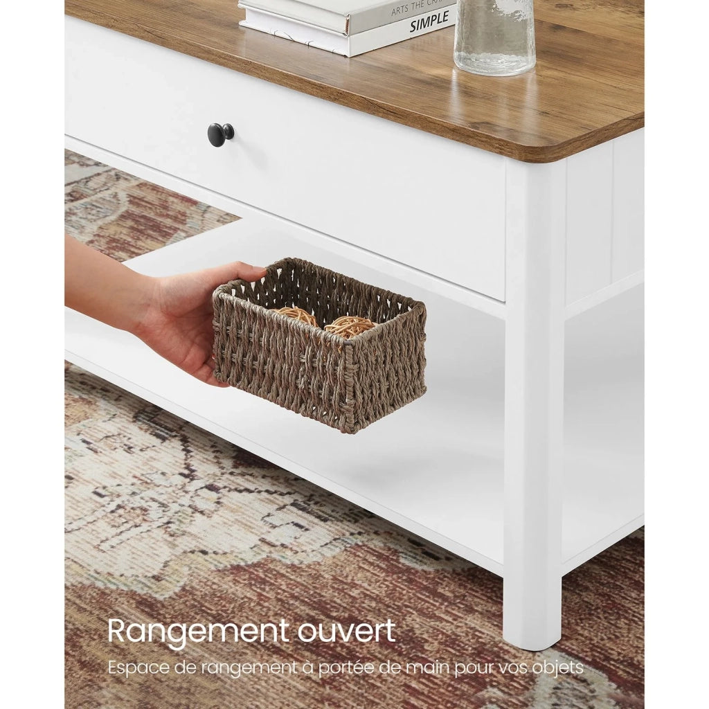 Tavolino da caffè tavolo da soggiorno tavolino laterale con 2 grandi cassetti gambe ampio spazio di archiviazione stile nautico 80 x 80 x 45 cm per soggiorno bianco 12_0007499