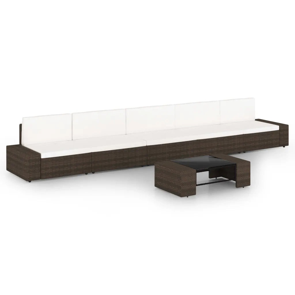 Set Divani da Giardino 6 pz con Cuscini in Polyrattan Marrone cod mxl 36127