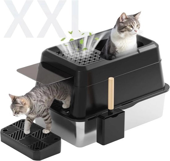 Scatola per Cane in Acciaio Inossidabile XXL 26L Capacità Alta Parete Impermeabile e Facile da Pulire con Pedale e Lido Scoop Nero