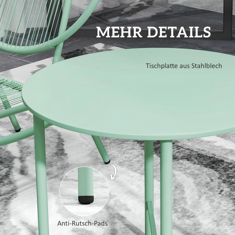 Set Bistrot 3 Pezzi da Giardino ¨C MINIMAL ¨C Verde, Acciaio, Tavolo + 2 Sedie da Balcone