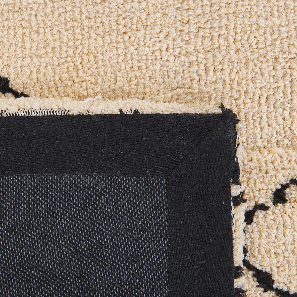 Tappeto tappetino Moquette Poliestere Beige e Nero a pelo lungo motivo geometrico a rombi 200 x 200 cm