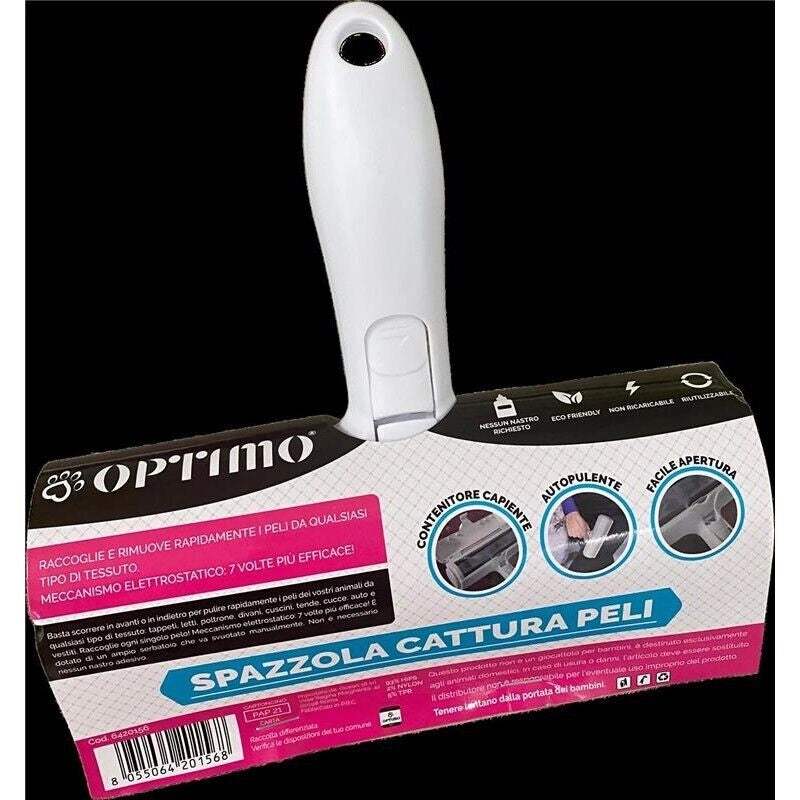 OPTIMO SPAZZOLA CATTURA PELI PER ANIMALI AUTOPULENTE CON CONTENITORE