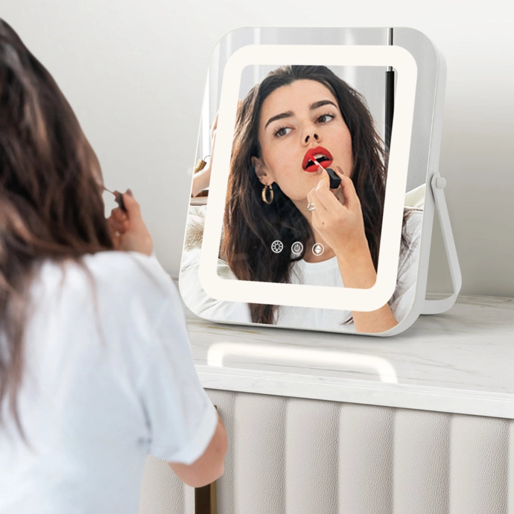 Specchio da toeletta con luci a 3 colori controllo tattile intelligente, Specchio per il trucco girevole a 360¡ã Bianco-Specchi per il trucco