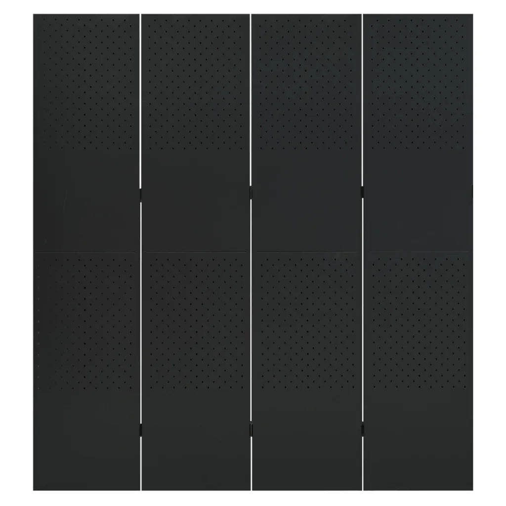 Paravento a 4 Pannelli Nero 160x180 cm in Acciaio 335898