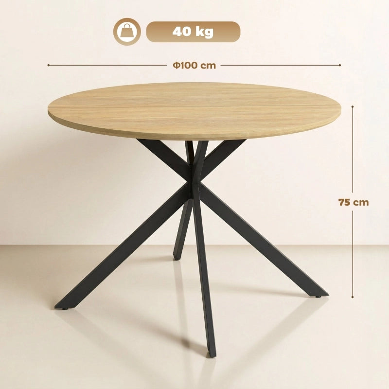 Tavolo da pranzo - rotondo per 4 - stile industriale - gambe in acciaio - rovere - per cucina